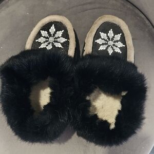 Cozy Handmade Black Fur Moccasins